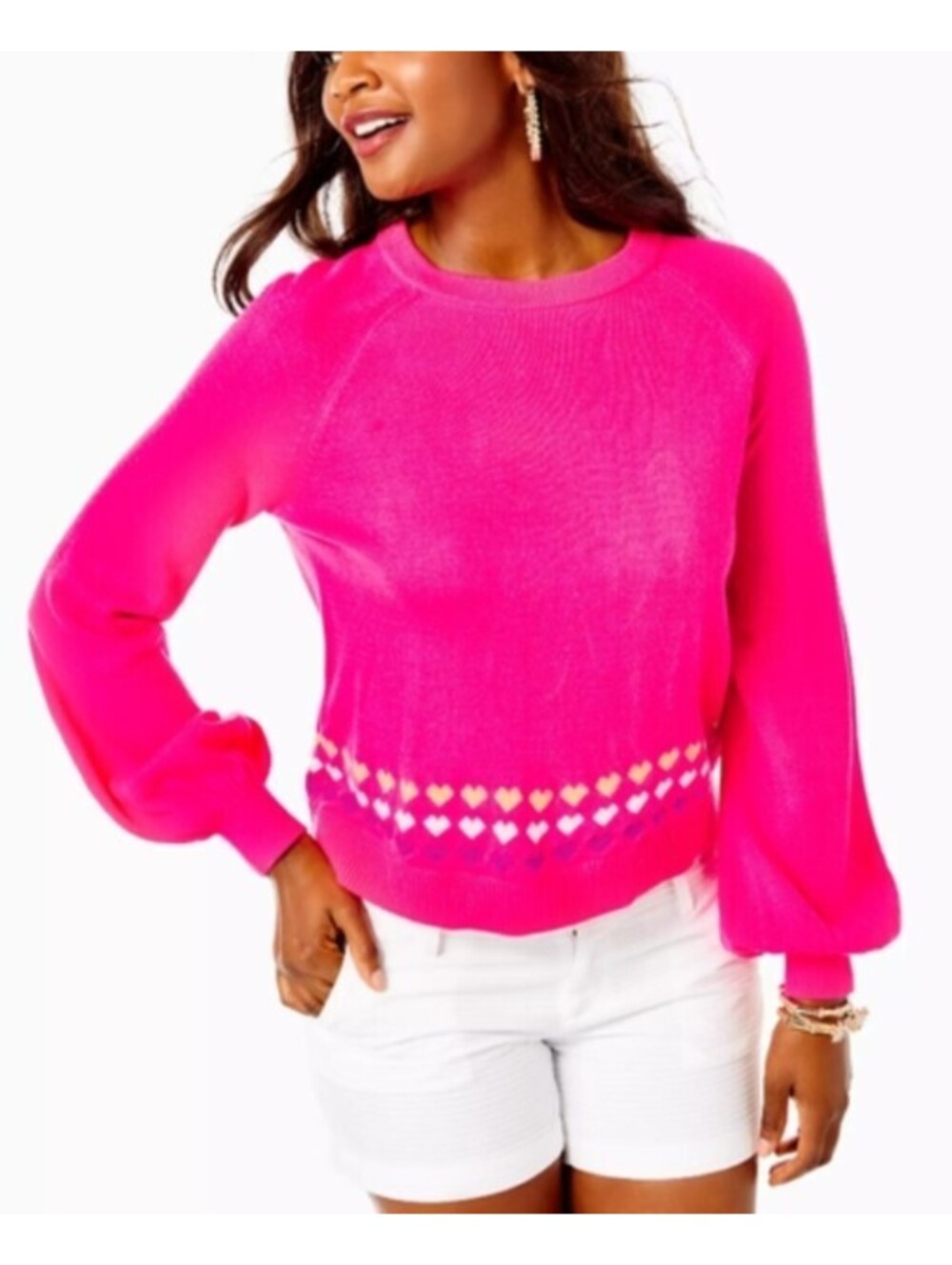 LILLY PULITZER hot pink heart crewneck sweater sz S